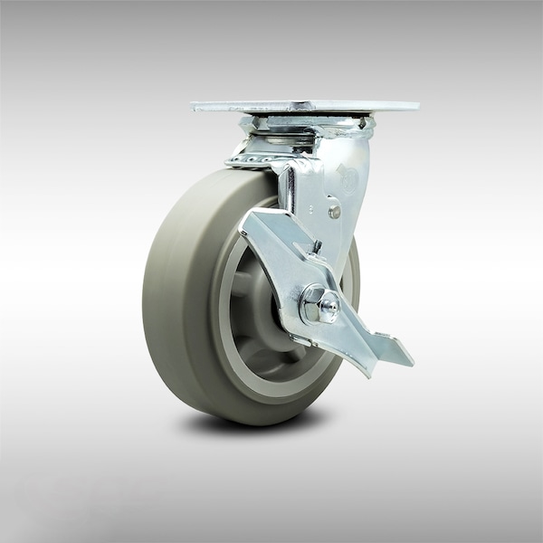 6 Inch SS Thermoplastic Rubber Swivel Caster with Ball Bearing and Brake SCC